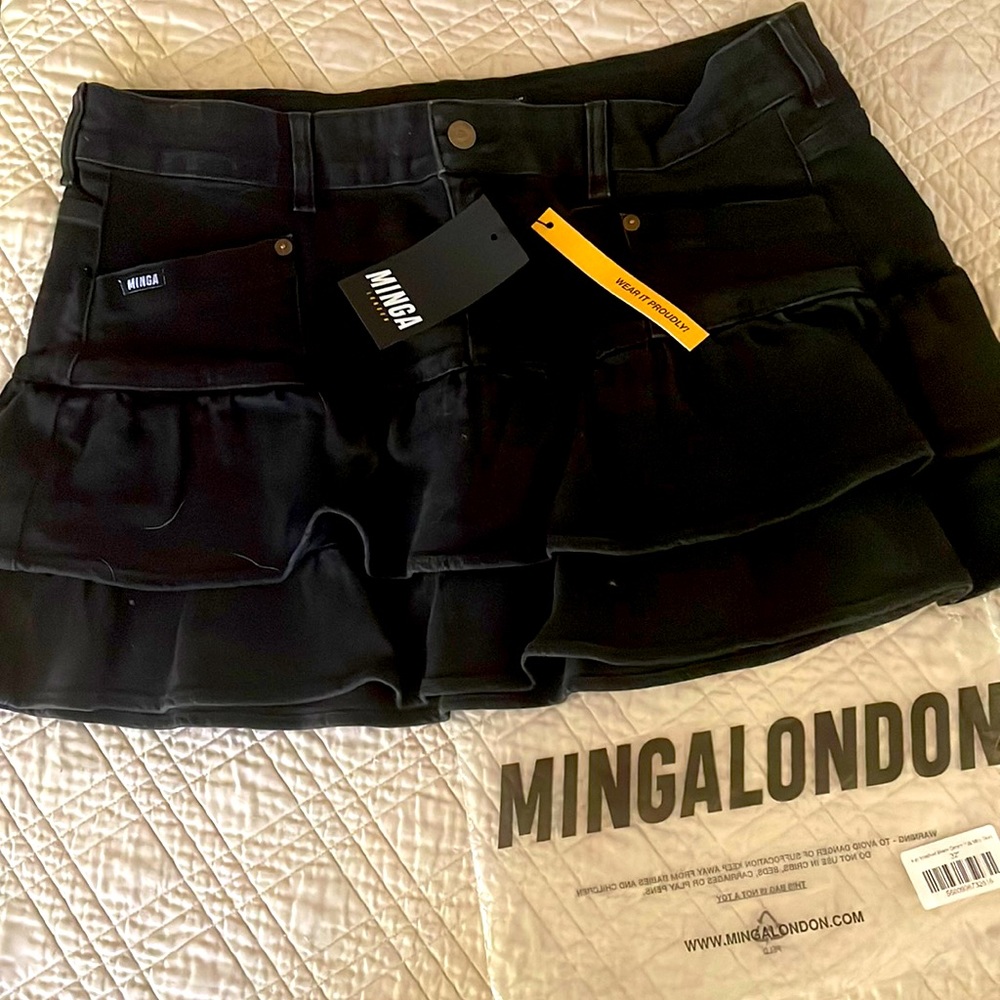 Minga London Black Denim Skirt w/double ruffle hem